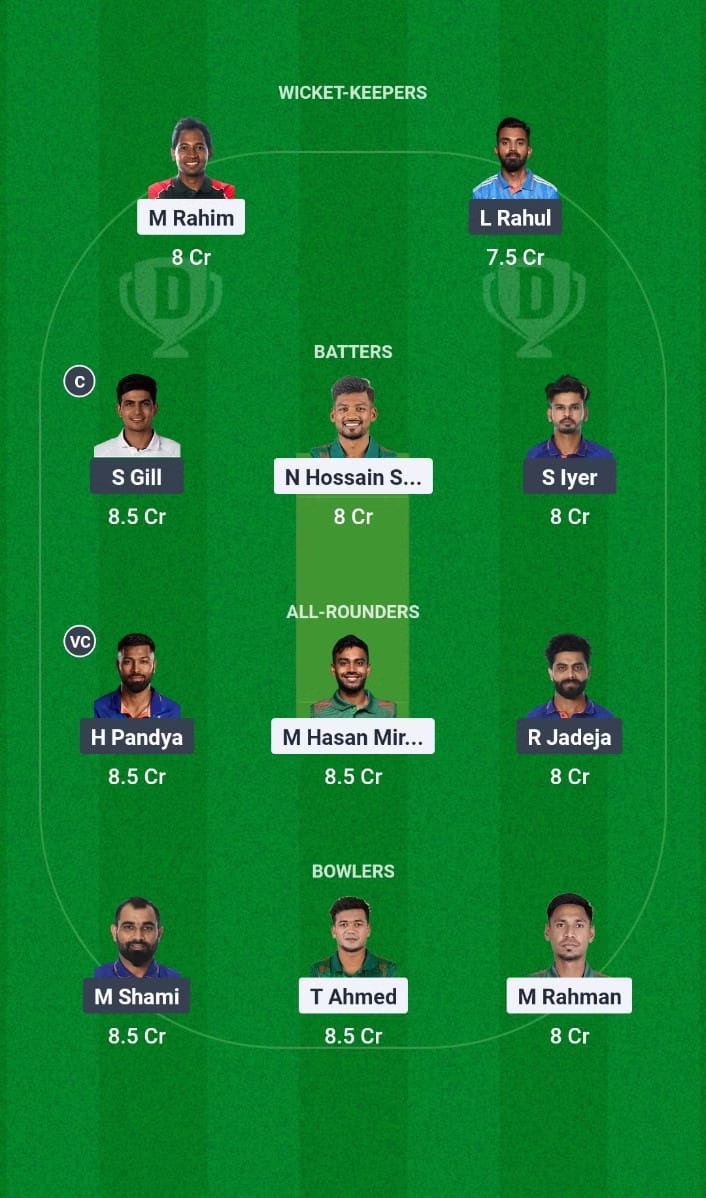 India vs Bangladesh Match 2 Dream11 Team ICC Champions Trophy 2025